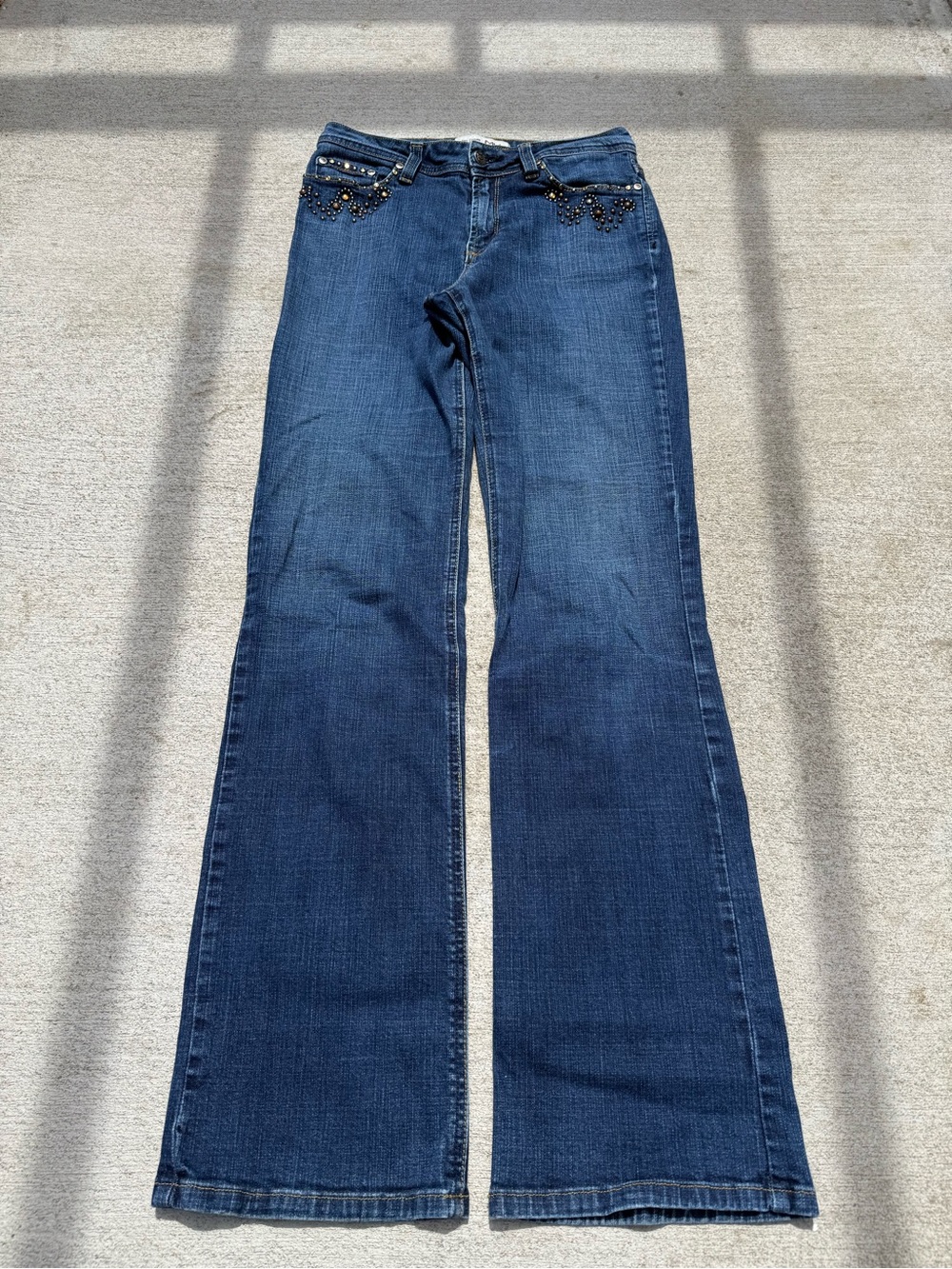Mu Premium Dark Blue Bootcut Jeans with Studded Pocket Trim